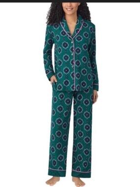 Room service two-piece womens XL pajama set green pink geo lounge sleepwear soft